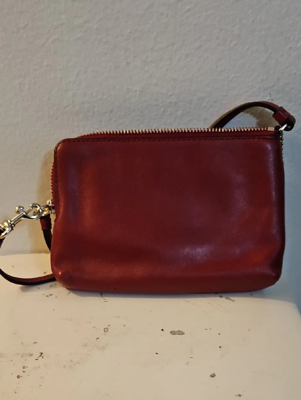Coach Double Zip Leather Wristlet in Deep Red with Gold Hardware - Picture 6 of 6